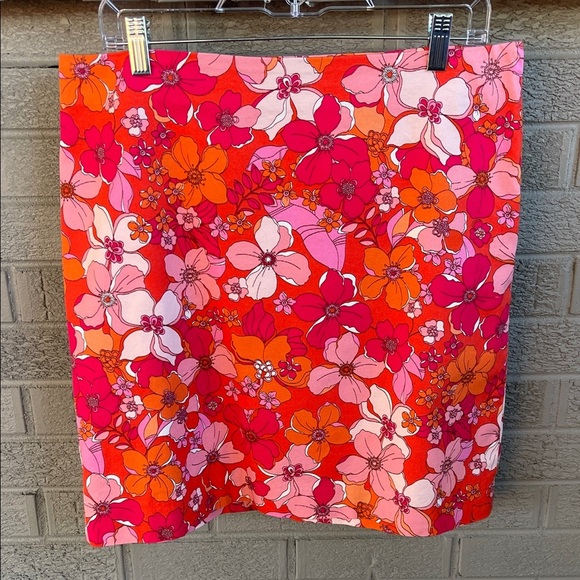 Talbots Tossed Flowers Pink and Orange Floral Skirt- size 10 - Picture 1 of 7
